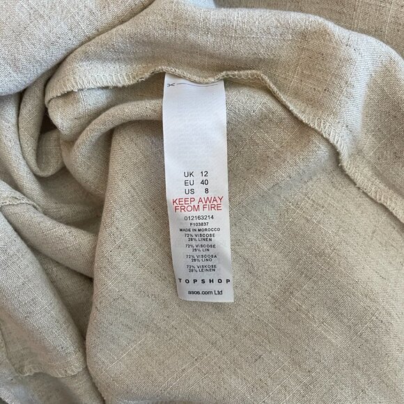 Women's 8 Topshop Linen Mini Slip Dress Button Down Spaghetti Straps Square Neck - Picture 8 of 10